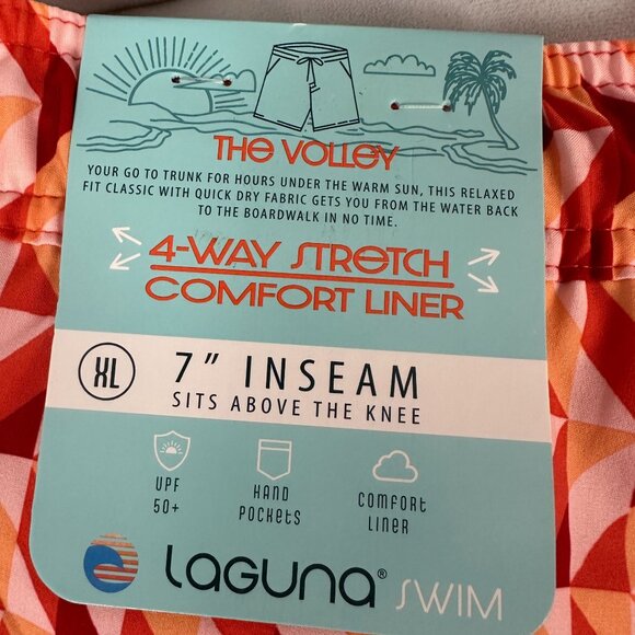 Laguna Swim Mens XL Swim Trunks Lava Falls Red Geometric Quick-Dry UPF 50+ 7" - Picture 5 of 13